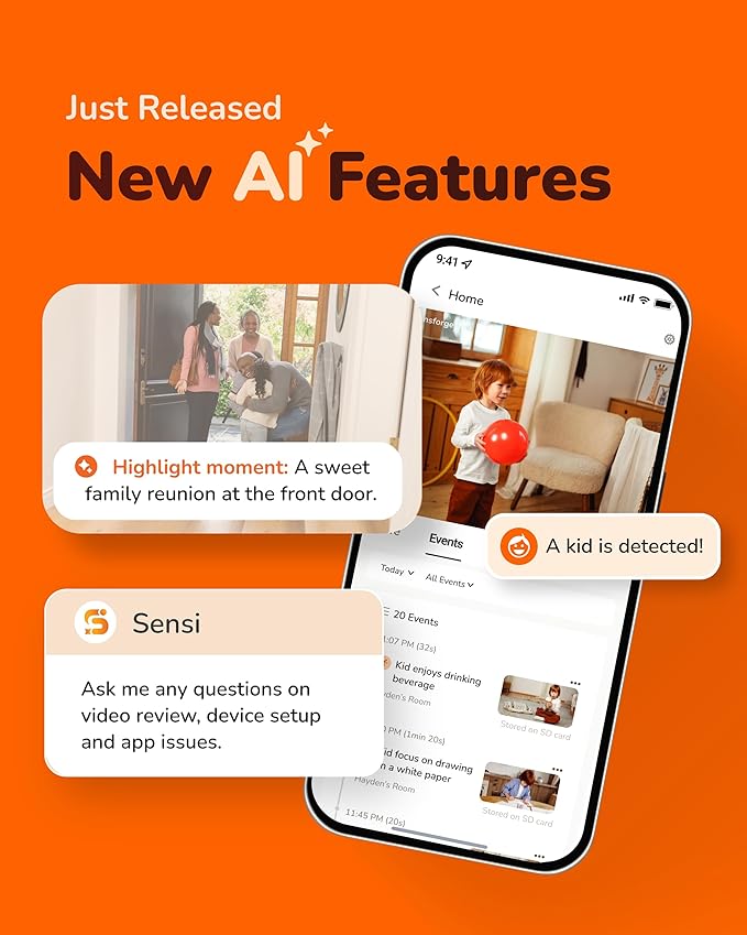 Sensforge 2.5K Indoor Pan-Tilt Dome Security Camera, 360° Coverage, AI Human & Pet Detection, Two-Way Talk, Dual-Band Wi-Fi (2.4G/5G), 64GB SD Card, Free Basic Plan, Optional Subscription (1, Black)