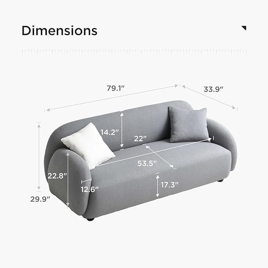 Acanva Modern Minimalist Sofa for Living Room Lounge Home Office, Rounded Edges Couch with Soft Boucle Upholstered, 74”W, Grey