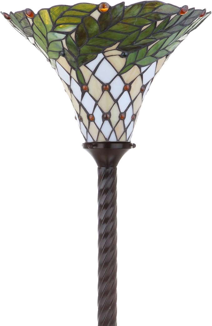 JONATHAN Y 71" Bronze Botanical Tiffany-Style Torchiere LED Floor Lamp, Handcrafted Stained Glass Bowl Shade, Traditional Iron Standing Lamp for Living Room, LED Bulb Included JYL8004A