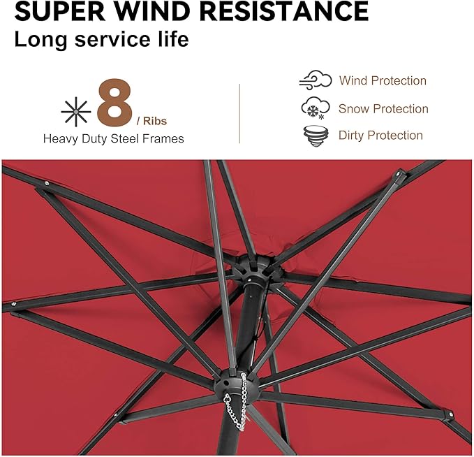 10ft Outdoor Patio Umbrella - Table Umbrella Waterprool UV Protection, Sombrillas de Patio with Push Button Tilt, Sun Umbrella for Pool, Porch, Garden, Deck, Backyard (Red)