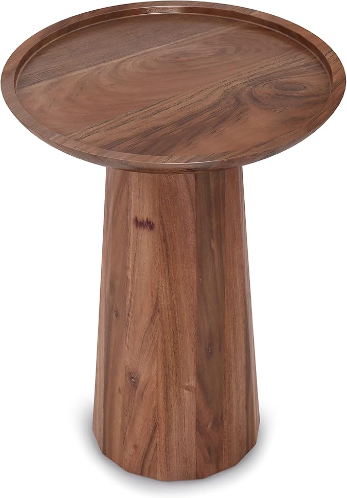 SIMPLIHOME Dayton End Table - 13 inch Wide Solid Acacia Wood Round Accent Table in Light Cognac, Handcrafted Contemporary Nightstand or Lamp Stand for Living Room with Textured Finish, Assembled