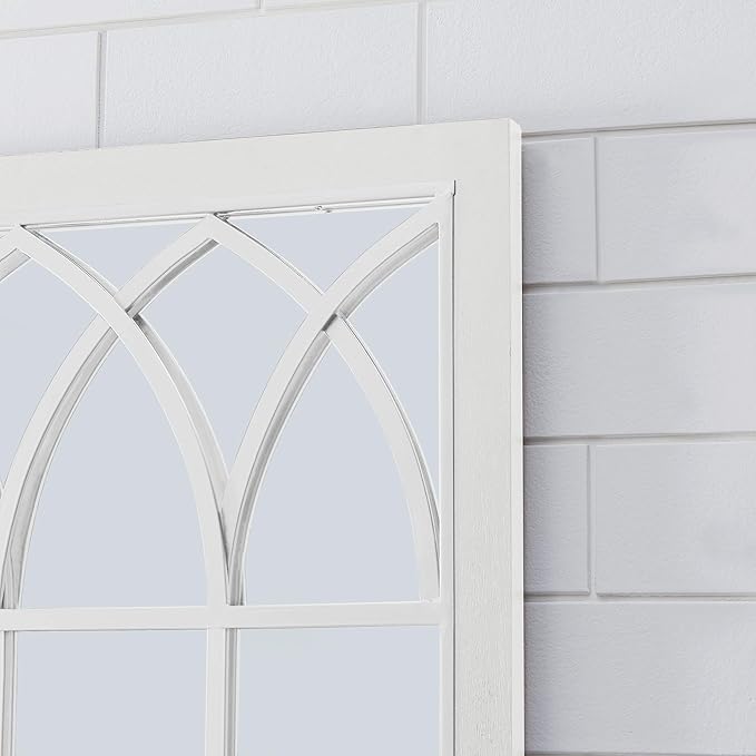 FirsTime & Co. White Grandview Arched Window Mirror, Rectangular, Wall Mounted Mirror for Bathroom Vanity, Bedroom, Entryway, Wood Frame, 37.4 x 23.6 inches
