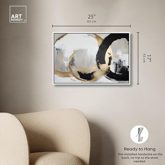 Art Remedy Another Dimension Canvas Modern Black White Abstract Wall Art, White Frame, 24" x 16"