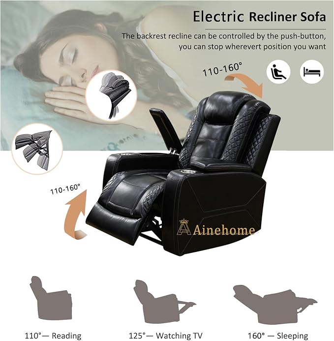 A Ainehome Power Leather Recliner Sofa Set, Recliner Sofa Sectional Couches for Living Room, Reclining Sofa, loveseat, Chair with Storage Console/Cup Holders(Black,Chair)