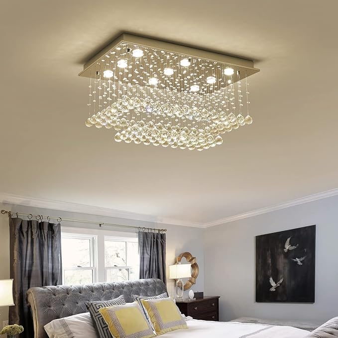Saint Mossi K9 Crystal Chandelier Light Fixture with 9 Lights and 2-Tier,Modern Flush Mount Ceiling Light Fixtures Modern Chandelier for Bedroom,Dining Room,Livingroom,L32 x W20 x H16