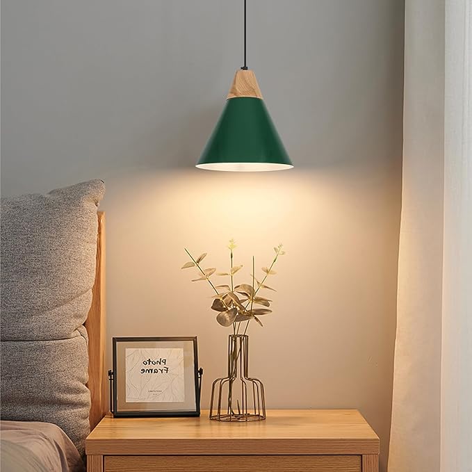 Farmhouse Pendant Light, 9.4inch, 2 Packs- Green Industrial Kitchen Pendant Lights, Pendant Lights Kitchen Island, Pendant Light for Bedroom, Office, Kichen Sink, Library