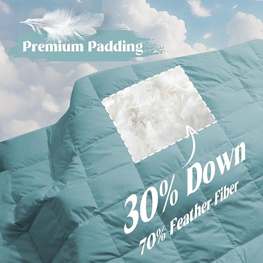 puredown® Soft Feather Down Blanket Lightweight Packable Down & Feather Fill Blanket for Indoor and Outdoor Use, King Size Blankets, Sea Blue