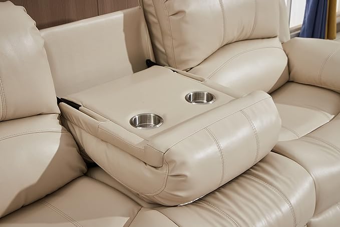 Betsy Furniture Power Reclining Bonded Leather Living Room Set (Beige, Sofa)