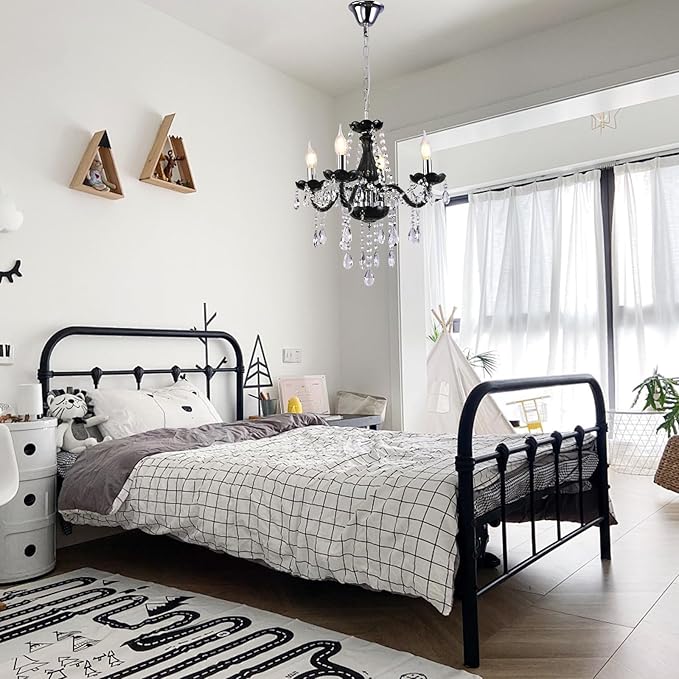 YYSHCHEN Small Black Crystal Chandelier,Mini Black Glass Chandelier for Dining Room,Bedroom, Living Room