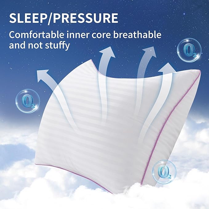 VAINOC Pillows Queen Size Set of 2,Breathable Hotel Collection Bed Pillows for Sleeping Medium Soft Down Alternative Microfiber Filled,20 x 30 Inches