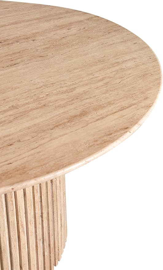 Meridian Furniture 248Travertine-DT48 Genoa Collection Art Deco Dining Table with Handcrafted Genuine Travertine, Natural Travertine Beige Color, 48" W x 48" D x 30" H, Beige