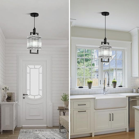 Modern Pendant Light Fixtures with Clear Glass Matte Black Pendant Lights Kitchen Island Adjustable Square Hanging Pendant Lighting for Dining Room Over Sink Hallway 2 Pack 12 inches