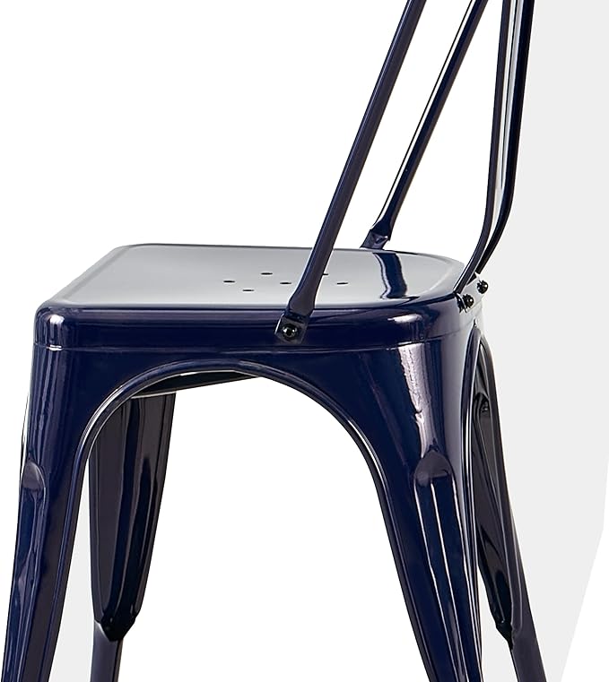 AC Pacific 18 Inch Seat Height Industrial Metal Dining Chairs, Stackable Kitchen or Bar Seat, Durable Modern Design, Versatile Accent Furniture, Set of 2, Dark Blue