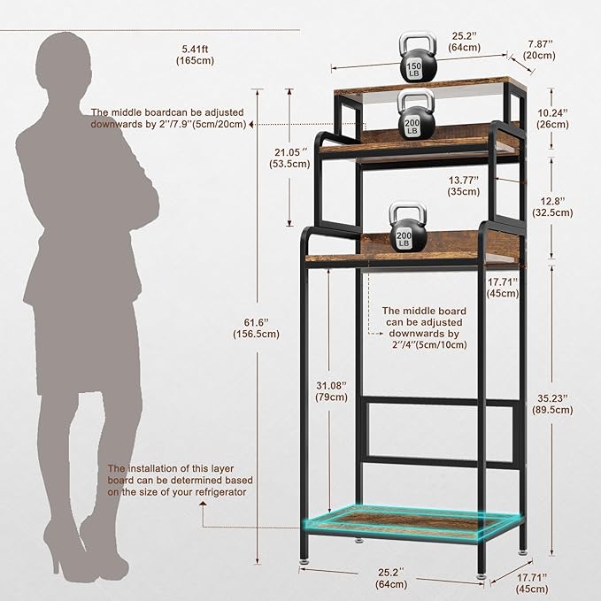 4-Tier Mini Fridge Stand with Storage,Mini Fridge Cabinet,Mini Fridge and Microwave Stand,Bakers Rack,Microwave Oven Stand with Storage,Mini Fridge Shelf for Home Office Dorm (Vintage Brown)