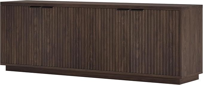 Henn&Hart Fluted TV Stand for TVs up to 78" with 2 Ribbed Storage Cabinets and Adjustable Shelves for Living Room, Family Room, or Office, Warm Brown