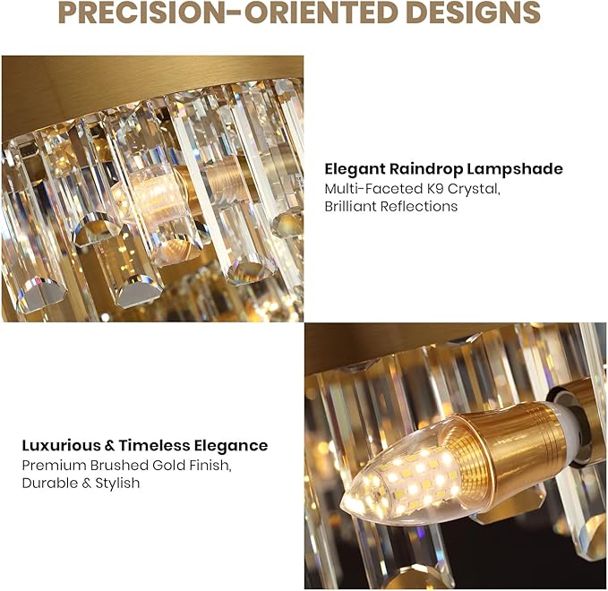 CROSSIO Modern Crystal Chandelier, 12 Lights Luxury Gold Round 2-Tiers K9 Crystal Raindrop Chandelier, Dimmable Crystal Ceiling Light for Dining Room Living Room Kitchen Entryway Foyer D19.7''
