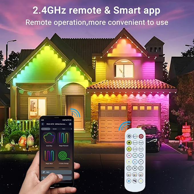 100FT Permanent Outdoor RGB Lights - IP67 Waterproof Smart 50 LEDs Eaves Lights with App/Remote Control,for Christmas and All Holiday Decor, Daily and Accent Lighting,House Roof,Garden Lighting
