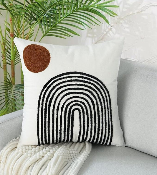 Merrycolor Boho Throw Pillows 18x18 Inches,Soft Woven Tufted Pillow Covers Square,Aesthetic Sun Pillow Case for Sofa Bedroom Living Room 1 Pcs