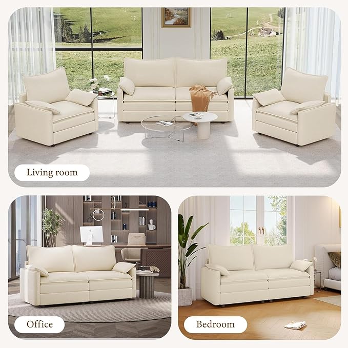 Vesgantti 74" Loveseat Sofa for Living Room, Comfy Cloud Couch Deep Seat Chenille Modern 2 Seater Small Sofa with Armrest Pillow, Easy Assembly for Small Spaces, Beige | Sink-in Comfort, Height Adjustable, Easy Rearrangement, Extra-deep Ottoman, Solid ...