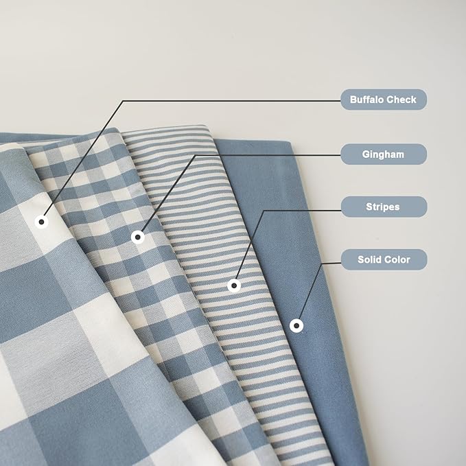 HOPLEE Farmhouse Blue Pillow Cover 24x24 Light Blue Cushion Cover with Buffalo Plaid, Solid Light Blue, Striped and Gingham Plaid Design 24x24 Inches,4 Pack