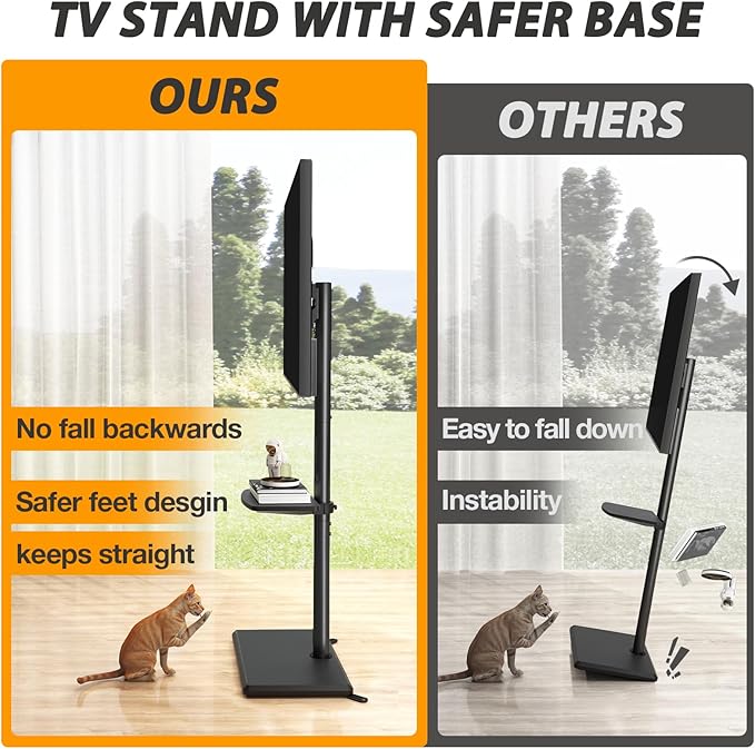 TVON Floor TV Stand with Shelf, TV Mount Stand for 32-60 inch TVs up to 88 lbs, Swivel TV Stand Mount with Height Adjustment and Safety Wood Base for Office, Corner, Max VESA 400x400mm