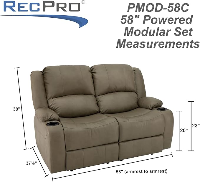 RecPro Charles 58" Powered Double RV Wall Hugger Recliner Sofa RV Loveseat with Upgraded 2023 Fabric (Putty)