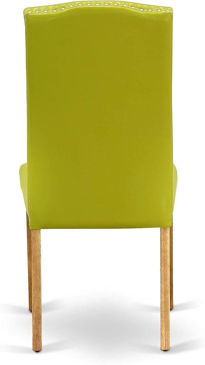 East West Furniture ENP4T51 Encinal Parsons Dining Chairs - Nailhead Trim Autumn Green Faux Leather Upholstered Chairs, Set of 2, Oak