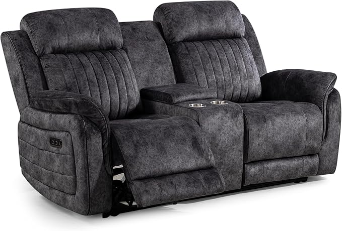Zero Gravity Power Reclining Loveseat Sofa with Adjustable Headrests, Power Loveseat Recliner with Console, Electric 2-Seater Recliner Couch with Charging Port for Living Room (Velvet, Grey)
