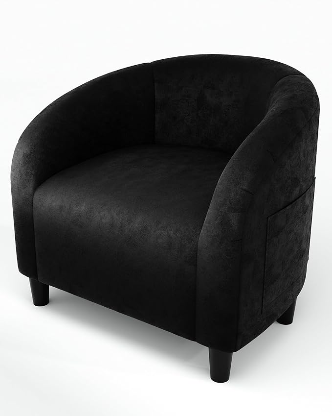 GarveeHome Accent Chair Club Chair Cozy Armrest Upholstered Velvet Barrel Chair with Solid Legs for Living Room Bedroom Study Waiting Room(Black)