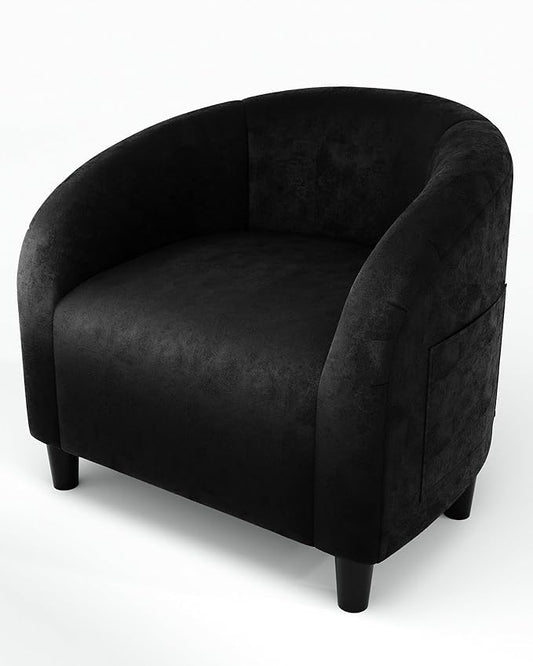 GarveeHome Accent Chair Club Chair Cozy Armrest Upholstered Velvet Barrel Chair with Solid Legs for Living Room Bedroom Study Waiting Room(Black)