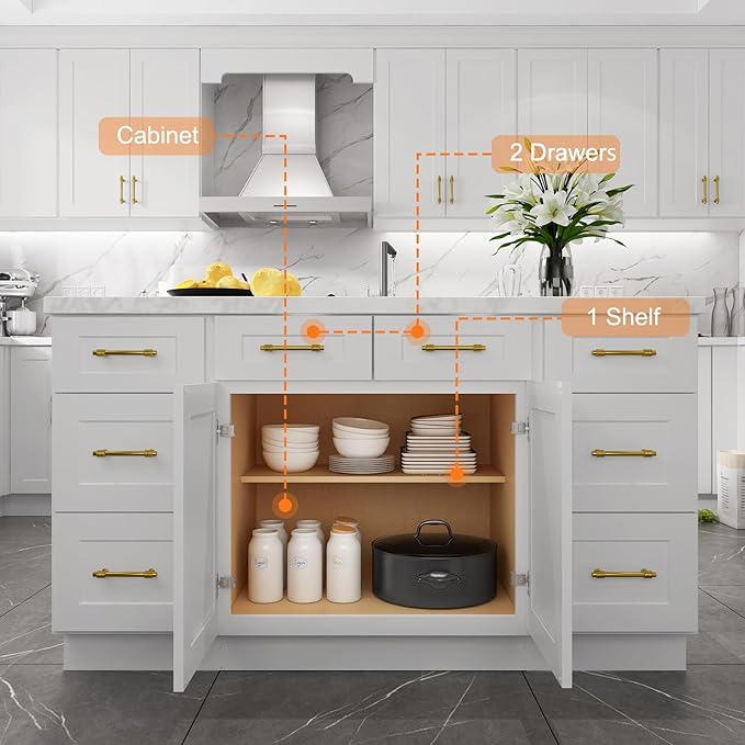 LOVMOR Kitchen Base Cabinets, Sideboard Storage Cabinet, Entryway Cabinet with 2-Drawers & Adjustable Shelf, 30" W X 24" D X 34-1/2"H (Light Gray)