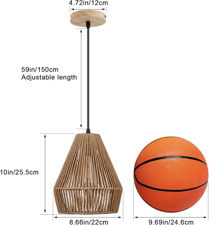 8.7'' Woven Rattan Pendant Light Fixture, 2 Pack Boho Pendant Lights Kitchen Island Lighting with Handwoven Wicker Shade, Natural Coastal Hanging Light Fixtures for Bedroom Dining Room Bar