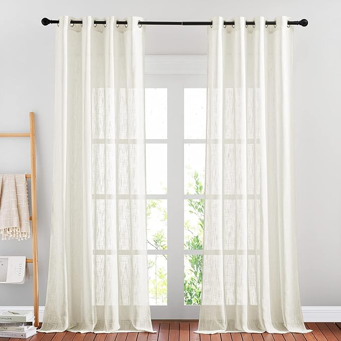NICETOWN Semi Sheer Curtains with Natural Linen Blend, Grommet Sheer Panels Sweep to Floor Decorative Window Dressings Privacy for Bedroom/Living Room, Light Beige, W52 x L96, 2 PCs
