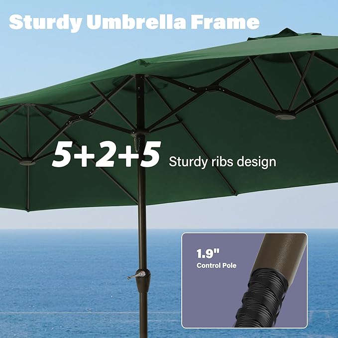 Ayge 15ft Large Outdoor Patio Umbrella with Table & Base - Double-Layer UV Resistant Fabric, Easy Crank Handle for Pool, Garden & Lawn