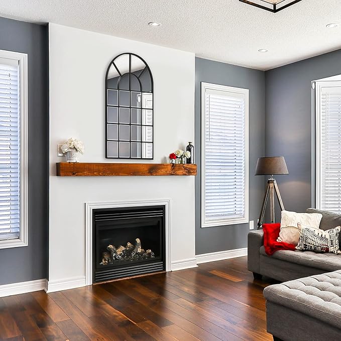 Black Arched Window Mirror, Large Window Pane Mirror with Beveled, Metal Framed Windowpane Mirrors, 28.5" X 50" Arched Wall Mirrors for Wall Decor, Entryway, Living Room