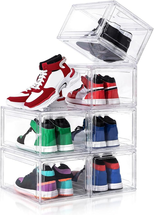 6 Pack Acrylic Shoe Boxes,Clear Plastic Stackable Sneaker Box,Shoe Containers,Shoe Display Case,Sneaker Storage,Fits Up to Size 15