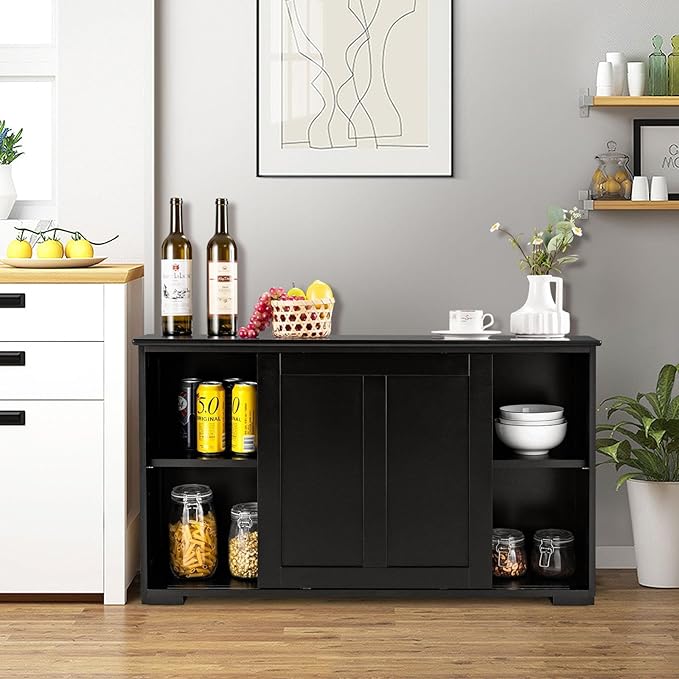 Graffy Kitchen Sideboard, Storage Buffet Cabinet W/ 2 Sliding Doors & Adjustable Shelf, Wooden Buffet Table for Stack or Side-to-Side Use, Ideal for Living Room, Entryway, 42" x 13" x 24.5" (Black)