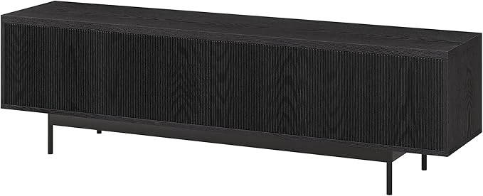 Henn&Hart Fluted TV Stand for TVs up to 75" with 2 Open-Concept Ribbed Storage Cabinets for Living Room, Family Room, or Office, Natural Black