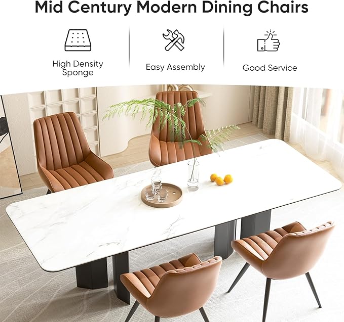Nalupatio Modern Dining Chairs Set of 2, Fabric Dining Room Chairs with Thick Cushioned Backrest and Seat, Comfortable Fabric Upholstered Side Chairs with Metal Legs for Kitchen, Brown