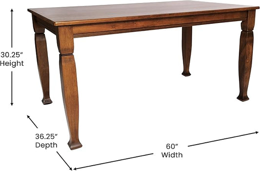 Taylor & Logan Lennox 60" Solid Wood Dining Table in an Walnut Matte Finish, Seating for 6, Stylish Turned Wooden Legs, Perfect for Hosting or Everyday Meals