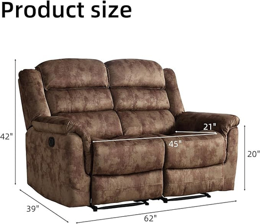 EBELLO Loveseat Recliner Sofa for Living Room, Extra Wide Modern Overstuffed 2 Seat Reclining Sofa Chair, Breathable Fabric Dual Manual Recliner, Brown