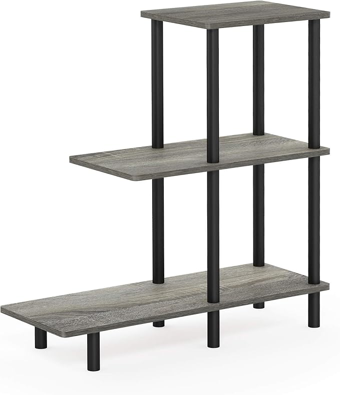 Furinno Turn-N-Tube 3-Tier Sofa Side Table Tall, French Oak Grey/Black