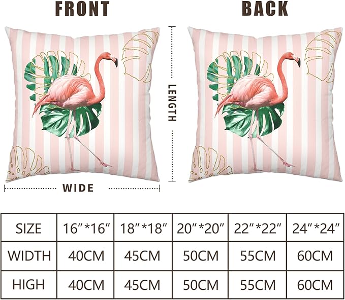 2 Pcs Flamingo Pillow Cases Pink and White Striped Geometric Arch Flamingo Pattern Pillowcase 16x16 Inch Summer Tropical Palm Leaf Outdoor Cushion Cases for Farmhouse Living Room Decor
