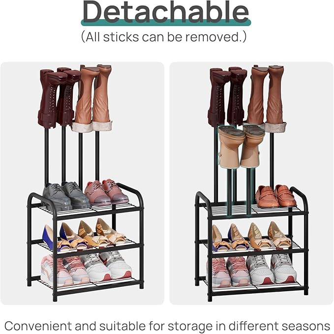 Black Boot Rack, Small Boot Rack Organizer, Tall Boots with Shoe Rack for Closet, Shoe Shelf Storage Organizer for Entryway Small Space