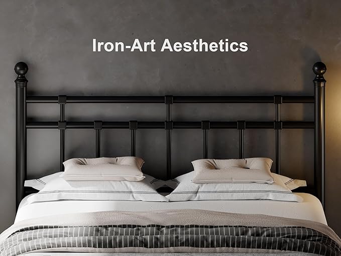 Feonase Queen Metal Platform Bed Frame with Victorian Classic Iron-Art Headboard & Footboard, Steel Slats Support, 12" Under Bed Storage, No Box Spring Needed, Noise-Free, Black