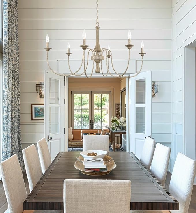Kira Home Sherbrooke 44" Large Chandelier, 6-Light French Country Chandelier, Smoked Cedar + Rustic Metal Finish