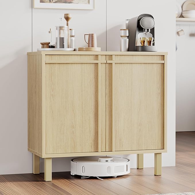 Sideboard Buffet Cabinet with Storage, 2 Doors, Adjustable Shelves, Wooden Mid Century Coffee Bar Cabinet for Entryway, Living Room, Kitchen, Natural