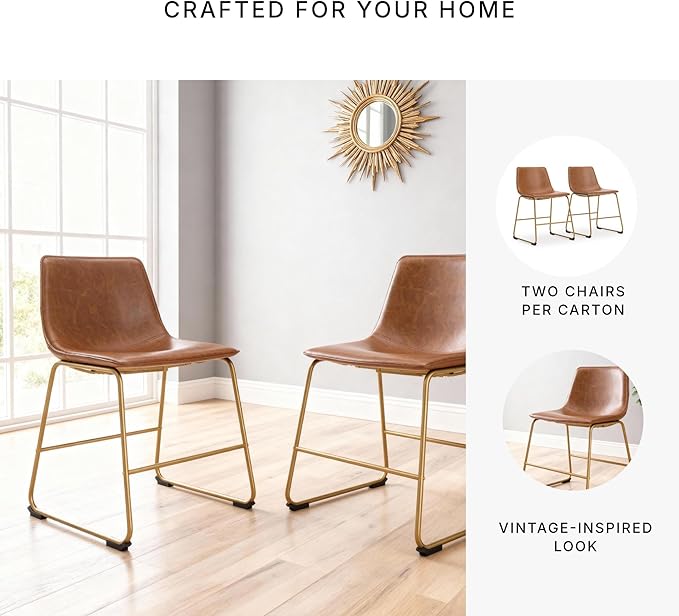 Signature Design by Ashley Lexadine Industrial Faux Leather Upholstered 30" Bar Height Dining Chair, Set of 2, Light Brown & Gold