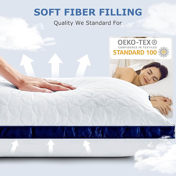 Pillows Standard Size Set of 2, Cooling Bed Pillow Hotel Quality Pillows 2 Pack for Back, Stomach or Side Sleeper, Fluffy Pillow with Down Alternative for Bed Sleeping, Machine Washable
