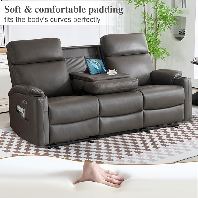 3 Seater Recliner Sofa Power Reclining Sofa,Power Recliner Couch 3 Seats with Extended Footrest for Living Room (Charcoal Gray)